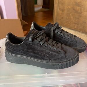 Women’s Black Suede Puma Platform Sneakers 7